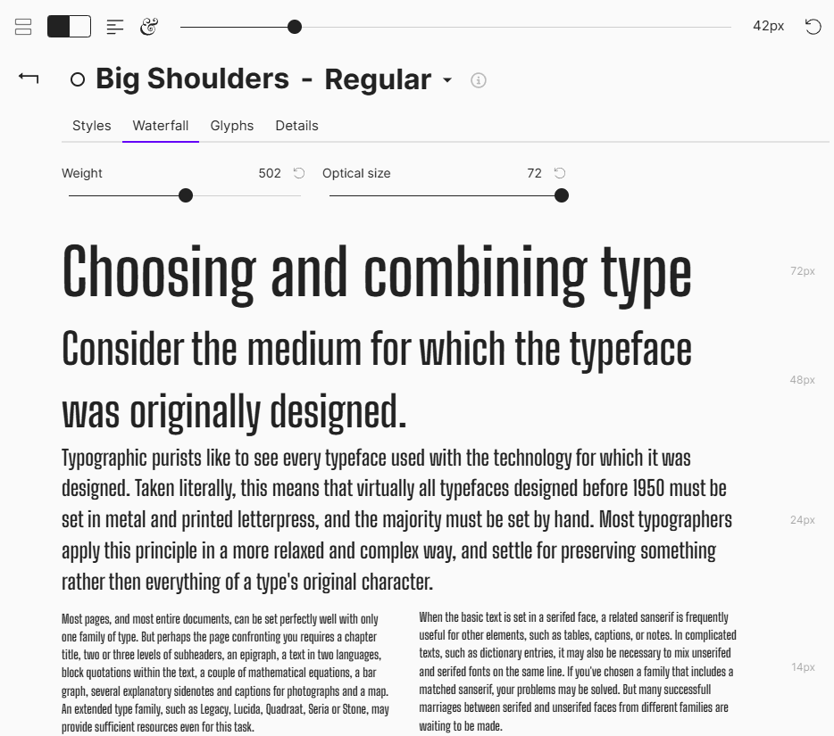 Viewing fonts in Fontbase