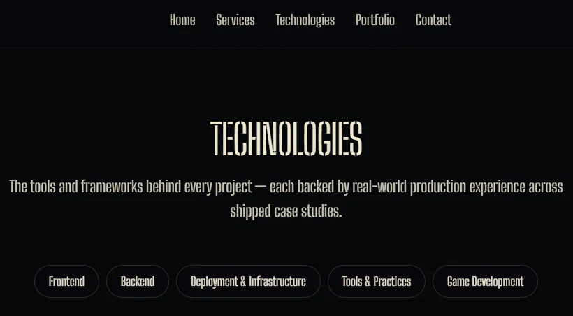 Layered cards showing technology stacks connected across projects